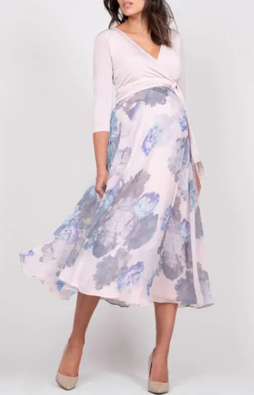 NWT Seraphine Luxe Patryce Wrap Nursing Midi Dress Sz 6 Pink Grey Floral Materni